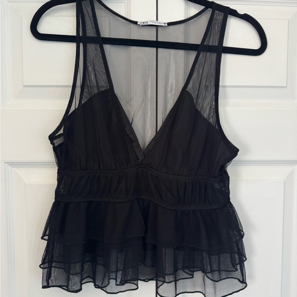 Black Sheer Layered Tank Top